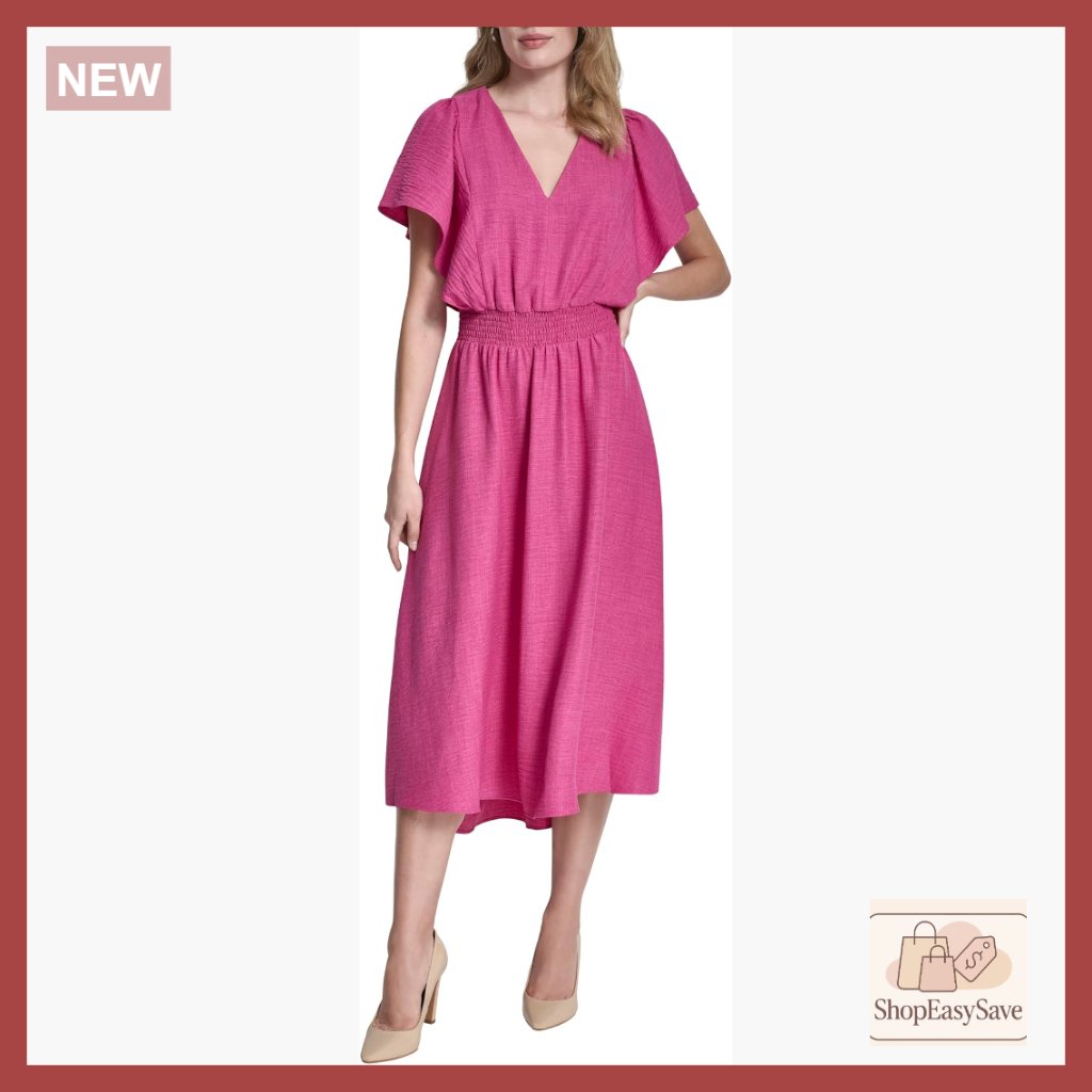 Flutter Sleeve V-Neck Fit & Flare Maxi Dress Elegant Chic Midi